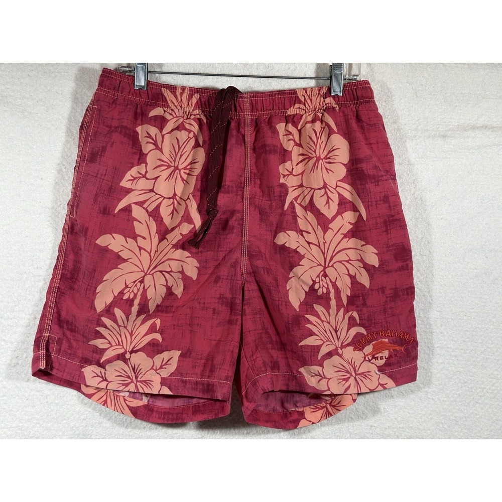 Tommy Bahama Relax Swim Trunks Mens M Red Floral Lined Tropical Y2K Beach